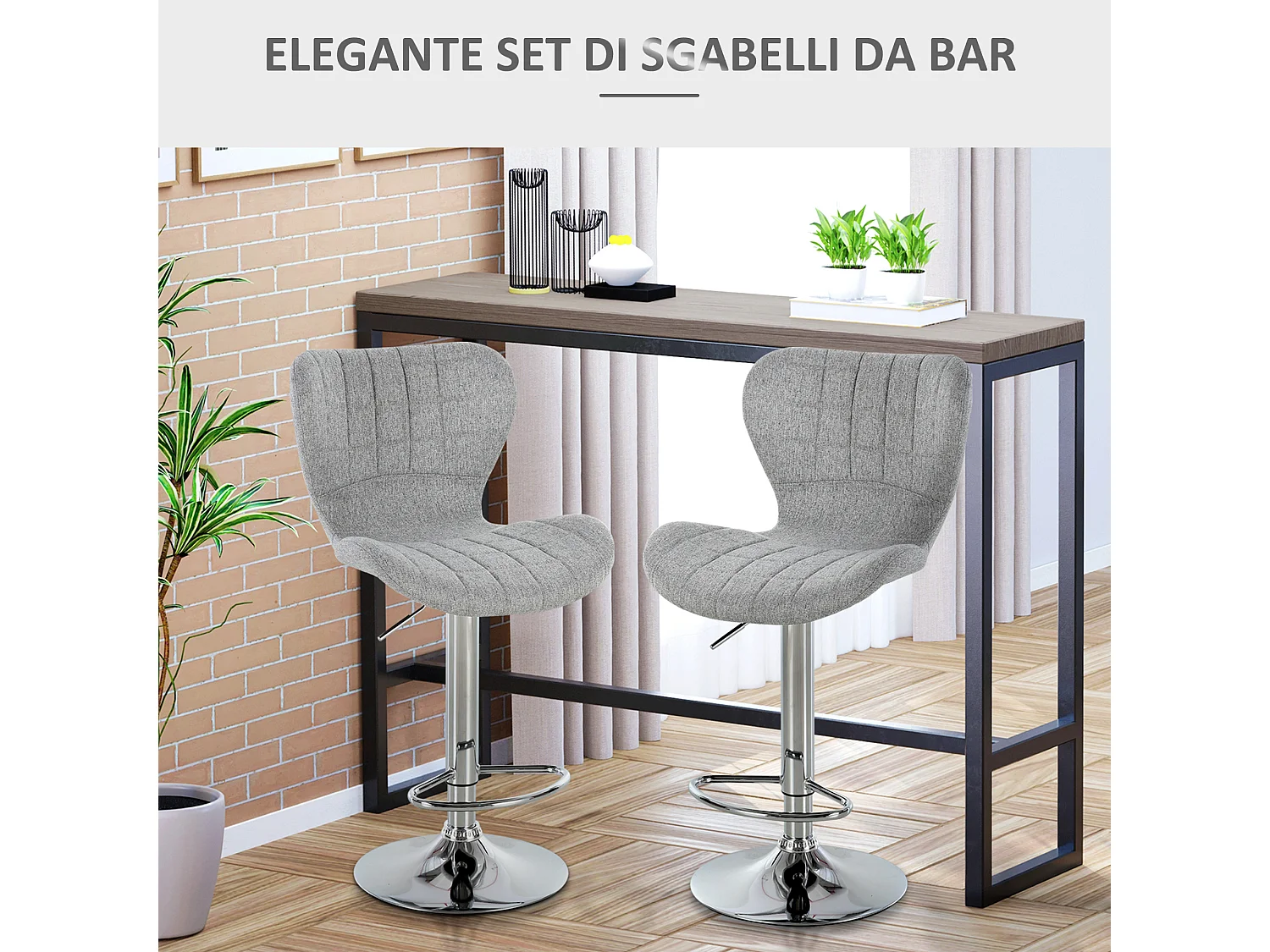Set 2 sgabelli da bar con altezza regolabile e schienale grigio