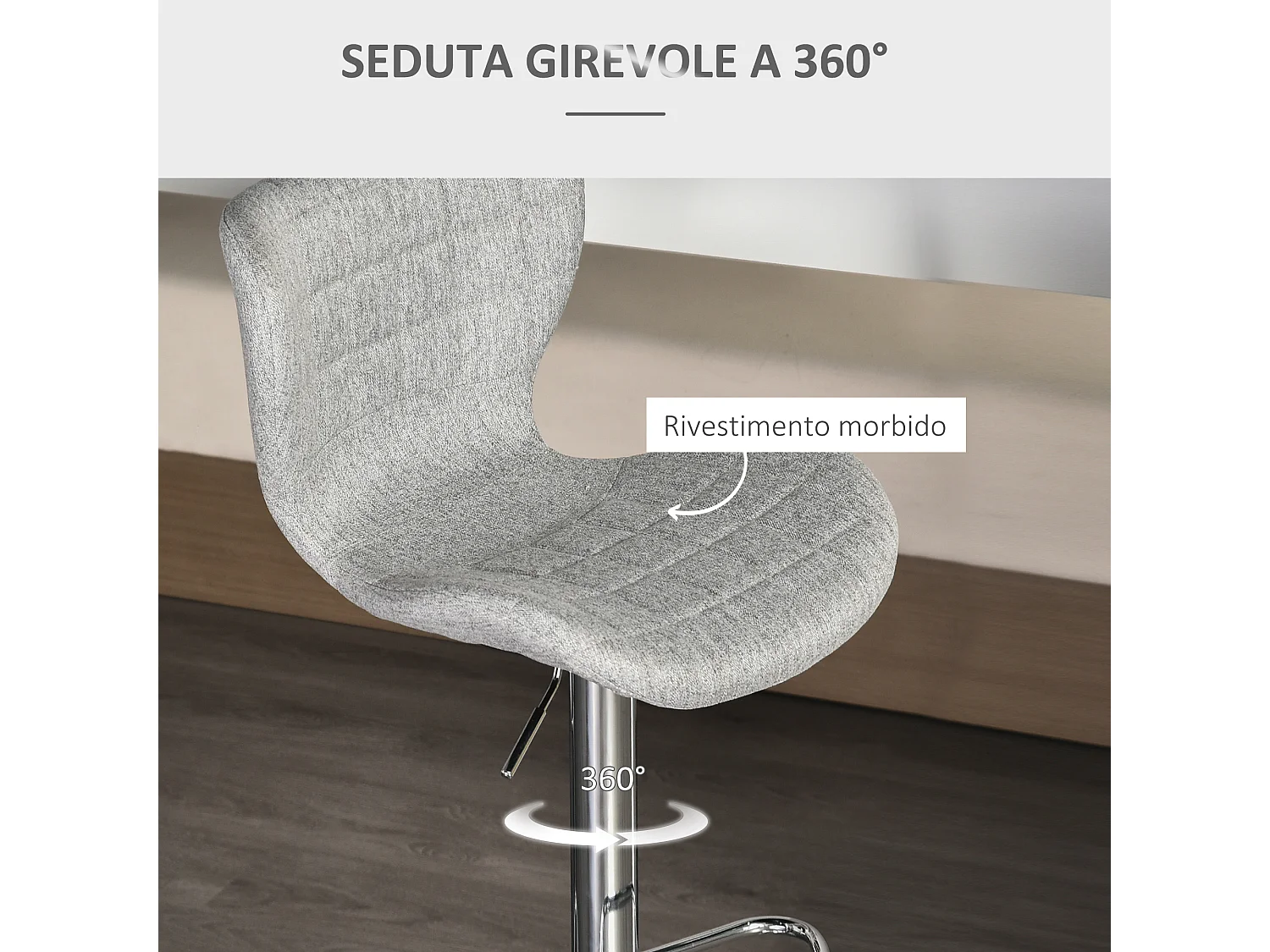 Set 2 sgabelli da bar con altezza regolabile e schienale grigio