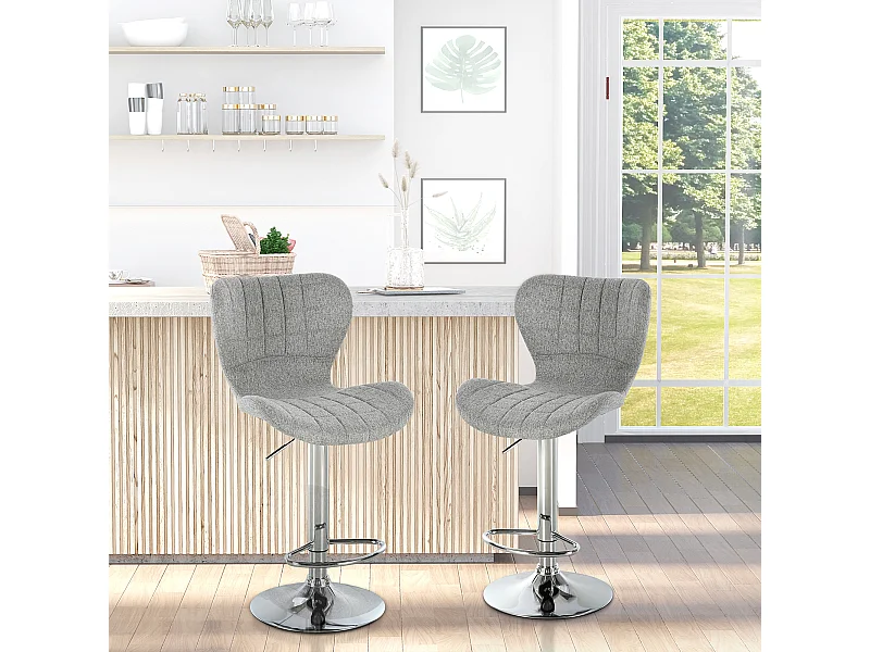 Set 2 sgabelli da bar con altezza regolabile e schienale grigio