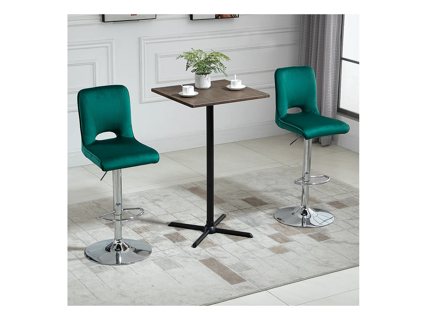 Set 2 sgabelli alti da bar moderni in tessuto verde petrolio