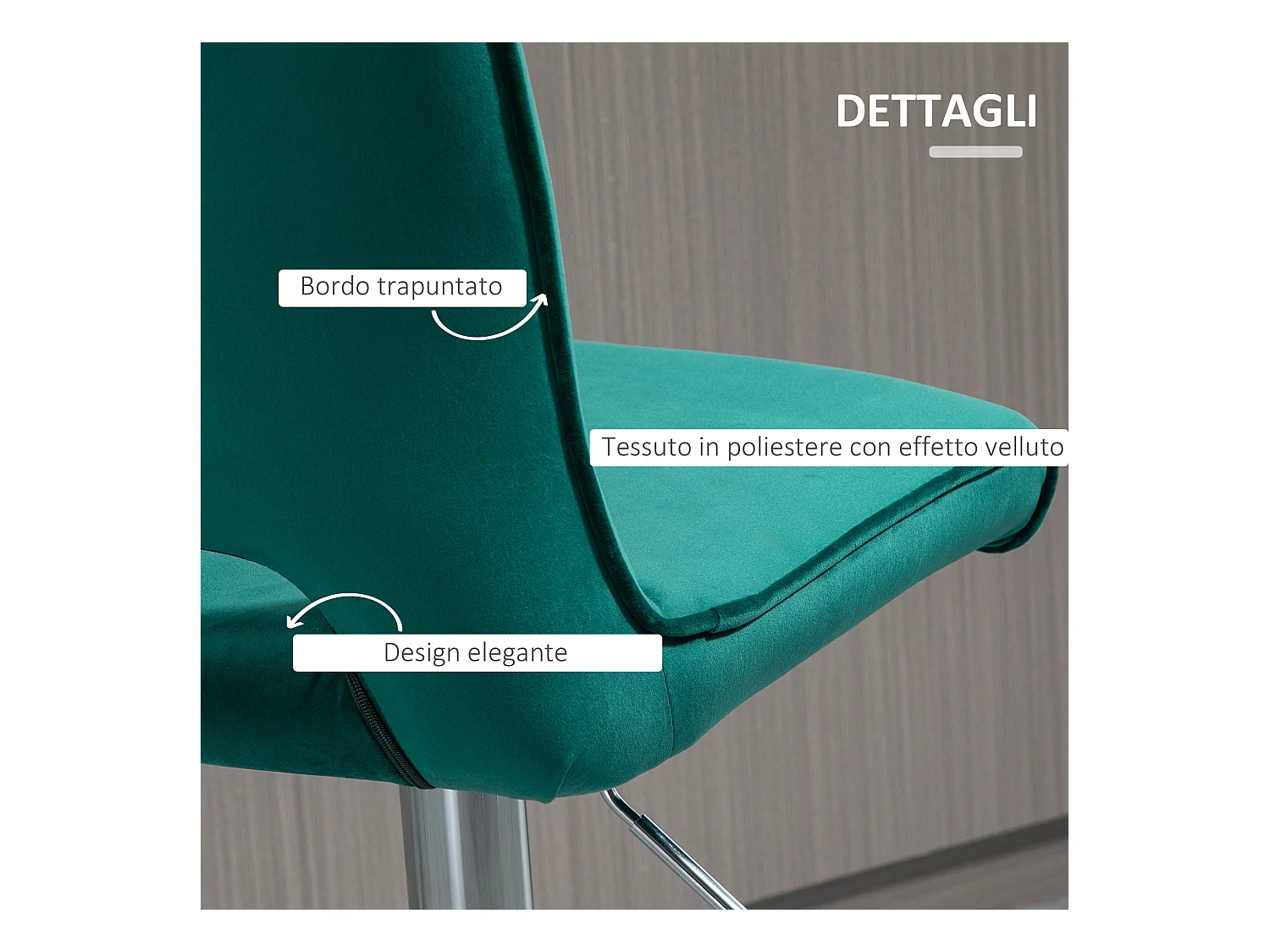 Set 2 sgabelli alti da bar moderni in tessuto verde petrolio