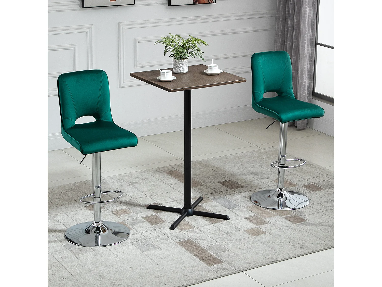 Set 2 sgabelli alti da bar moderni in tessuto verde petrolio
