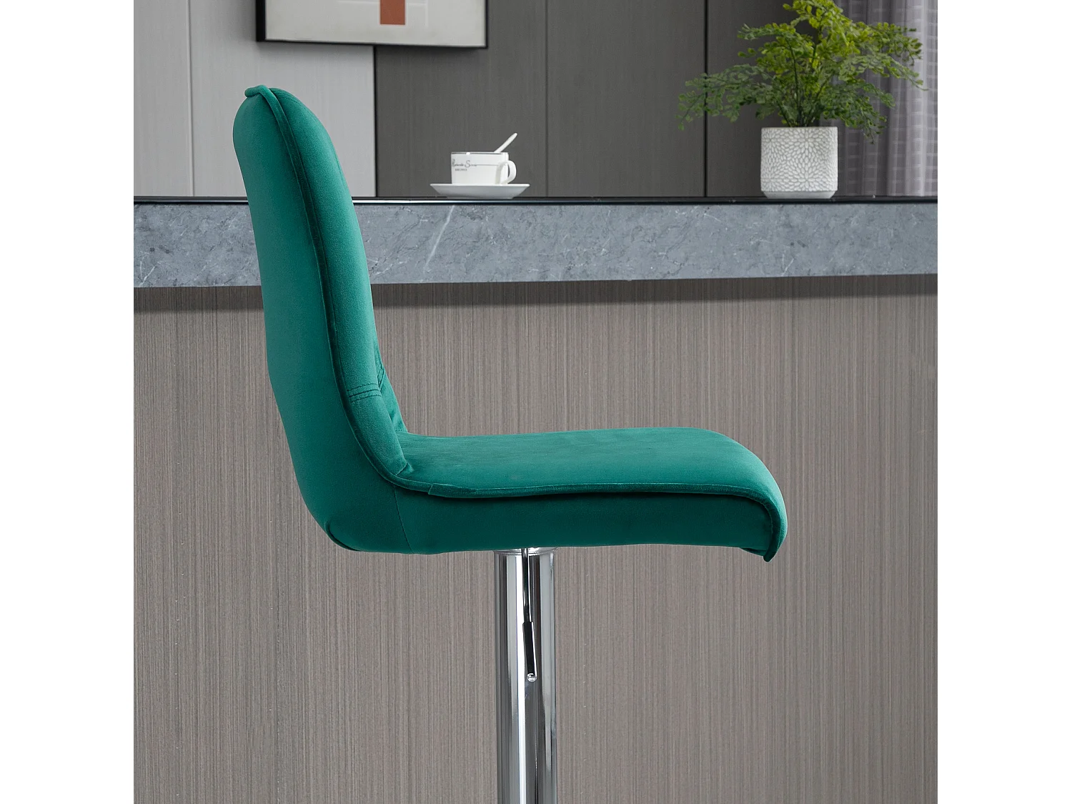 Set 2 sgabelli alti da bar moderni in tessuto verde petrolio