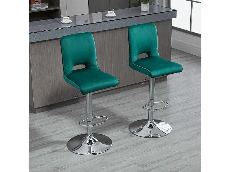 Set 2 sgabelli alti da bar moderni in tessuto verde petrolio