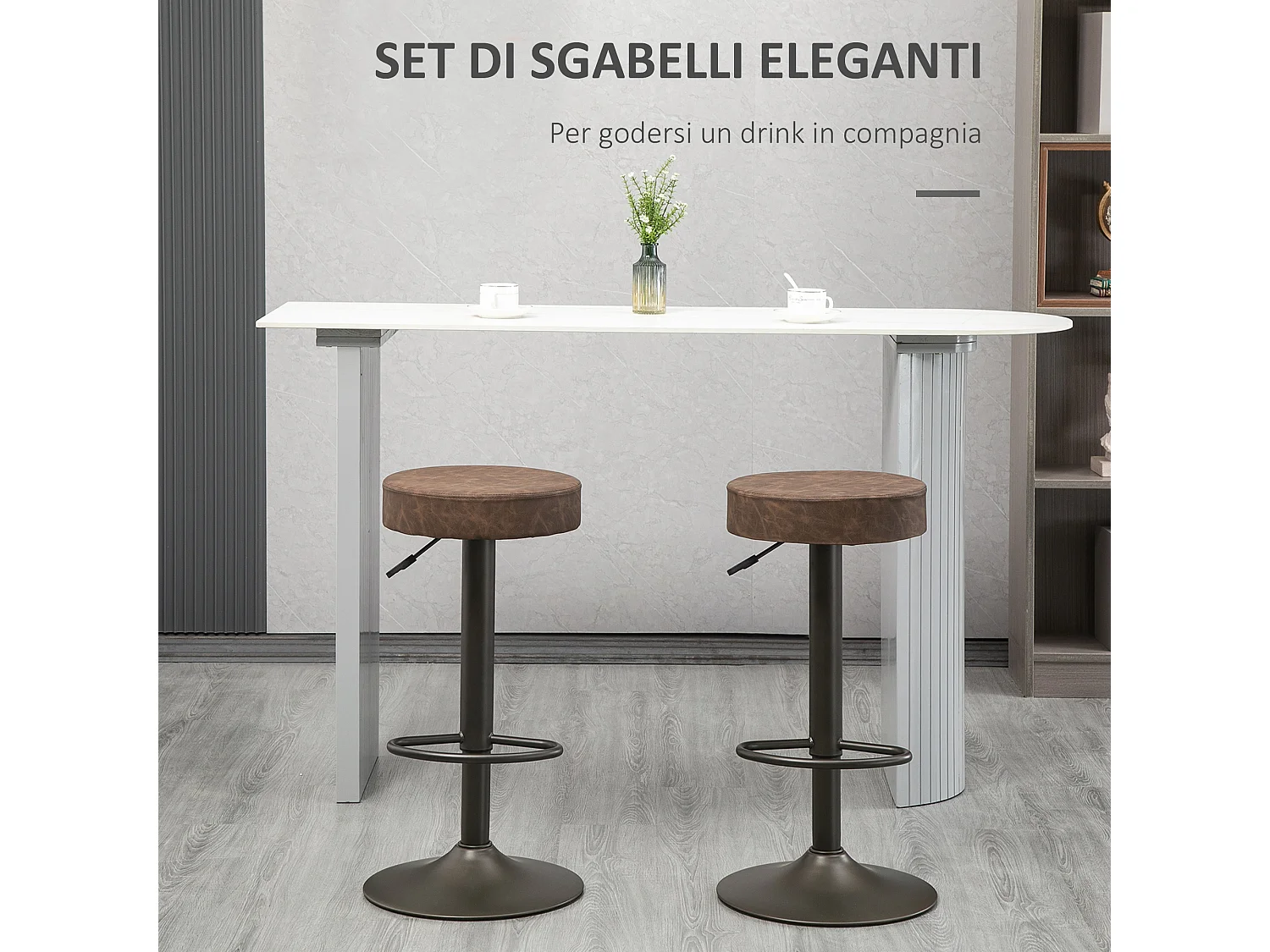 Set 2 sgabelli alti girevoli con poggiapiedi altezza regolabile