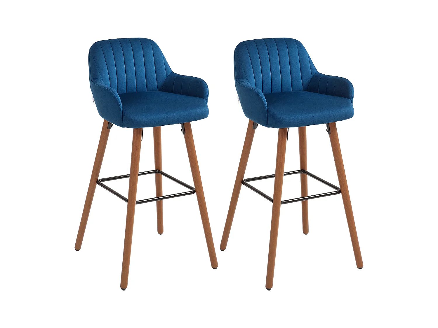 Set 2 sgabelli da bar con schienale e braccioli in velluto blu scuro