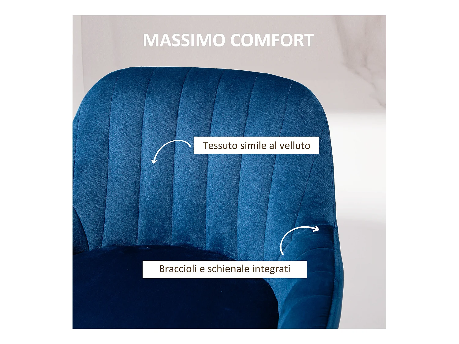 Set 2 sgabelli da bar con schienale e braccioli in velluto blu scuro