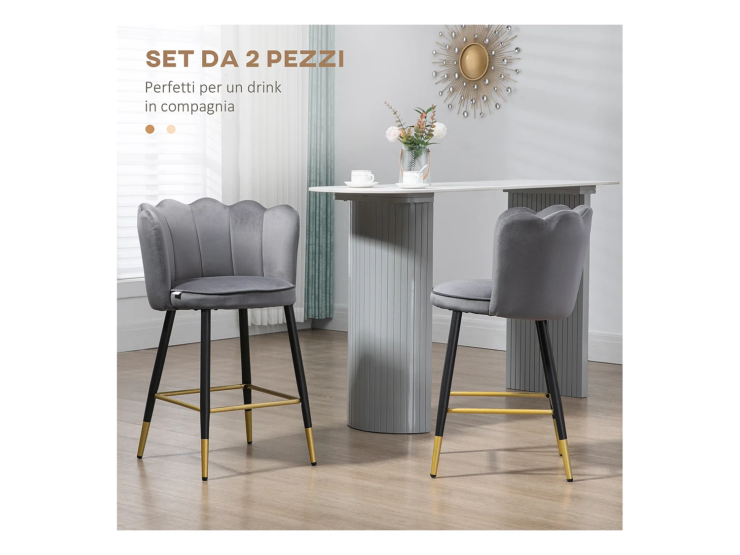 Set da 2 sgabelli da bar con poggiapiedi e base in acciaio