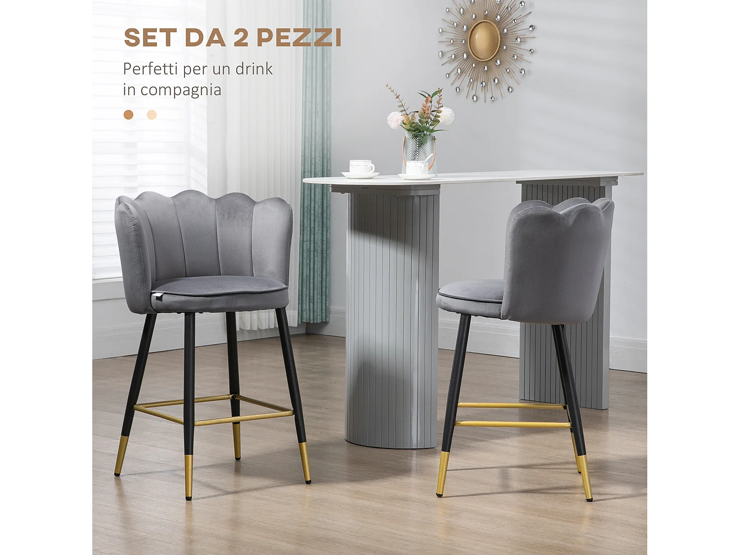 Set da 2 sgabelli da bar con poggiapiedi e base in acciaio