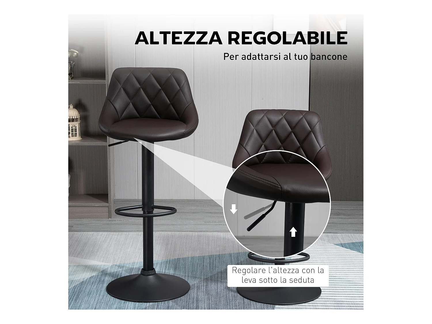 Set 2 sgabelli da bar girevoli in similpelle altezza regolabile