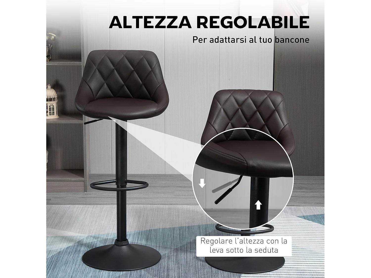 Set 2 sgabelli da bar girevoli in similpelle altezza regolabile