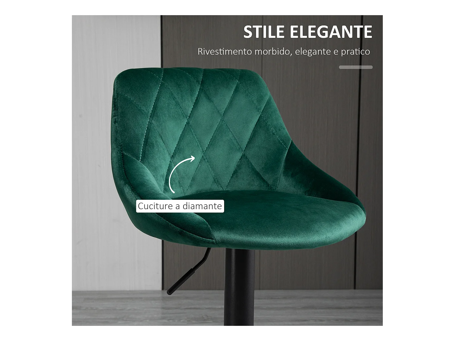 Set 2 Sgabelli da Bar Girevoli Velluto Verde Altezza Regolabile