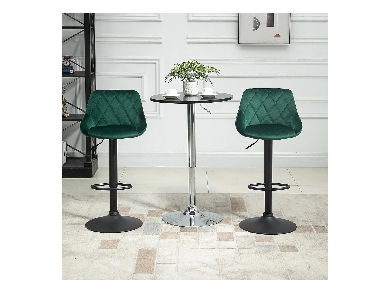 Set 2 Sgabelli da Bar Girevoli Velluto Verde Altezza Regolabile