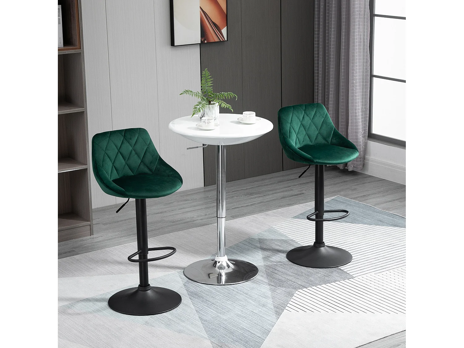 Set 2 Sgabelli da Bar Girevoli Velluto Verde Altezza Regolabile