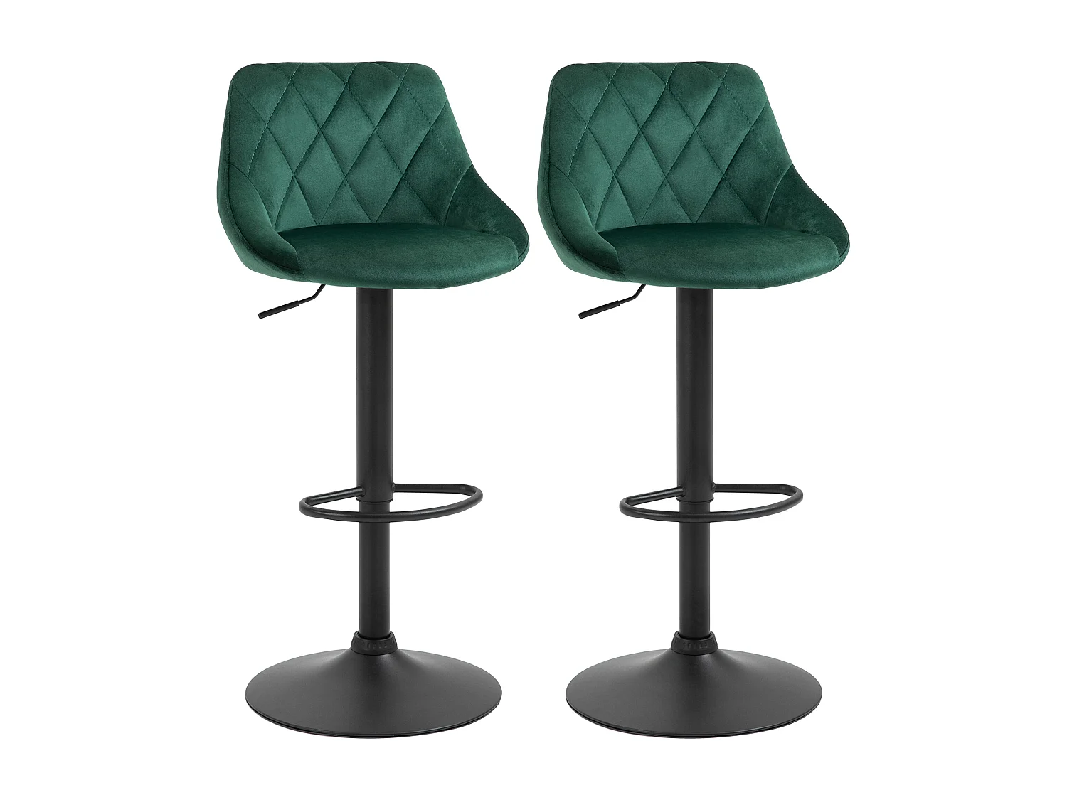 Set 2 Sgabelli da Bar Girevoli Velluto Verde Altezza Regolabile
