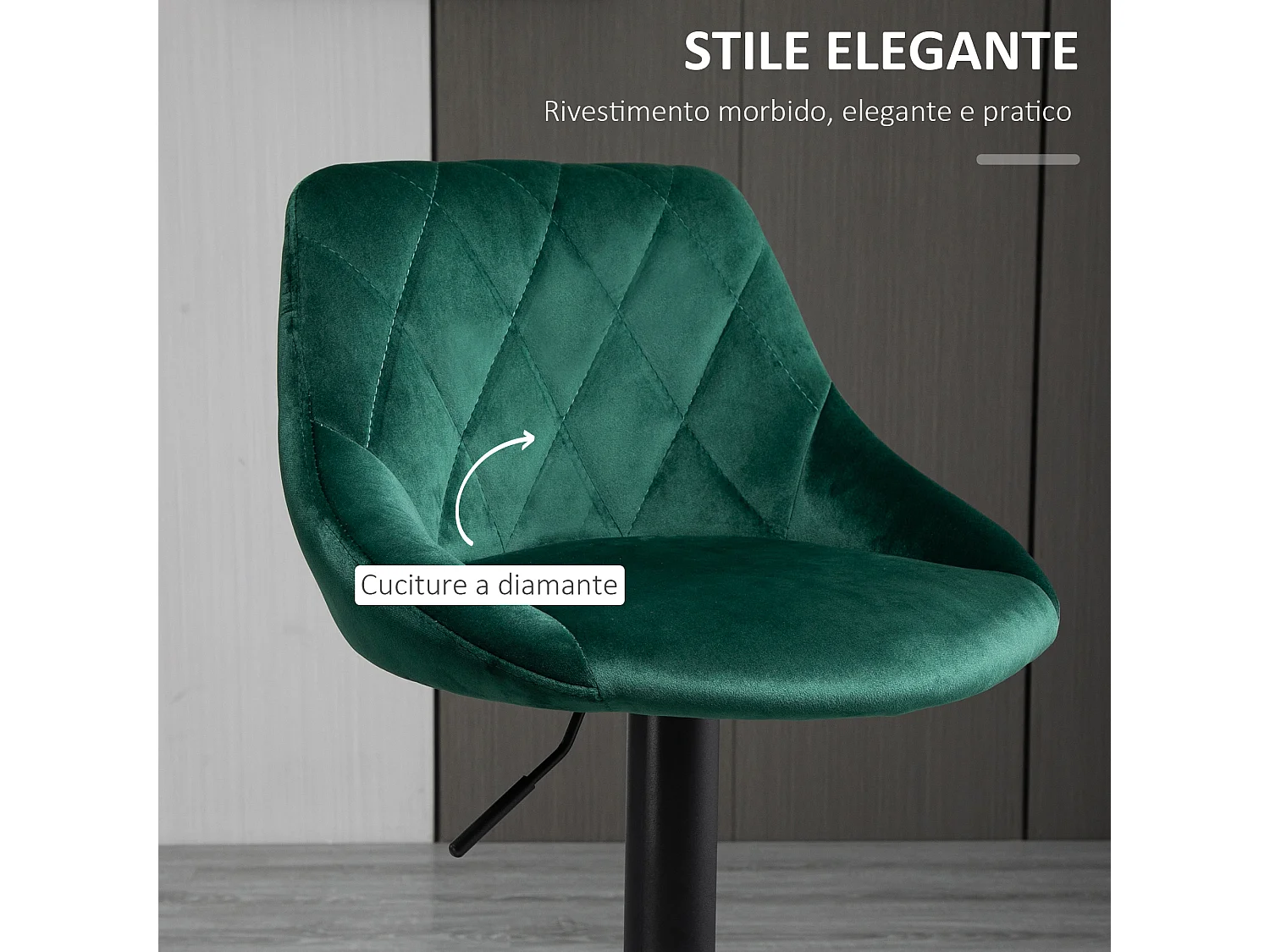 Set 2 Sgabelli da Bar Girevoli Velluto Verde Altezza Regolabile