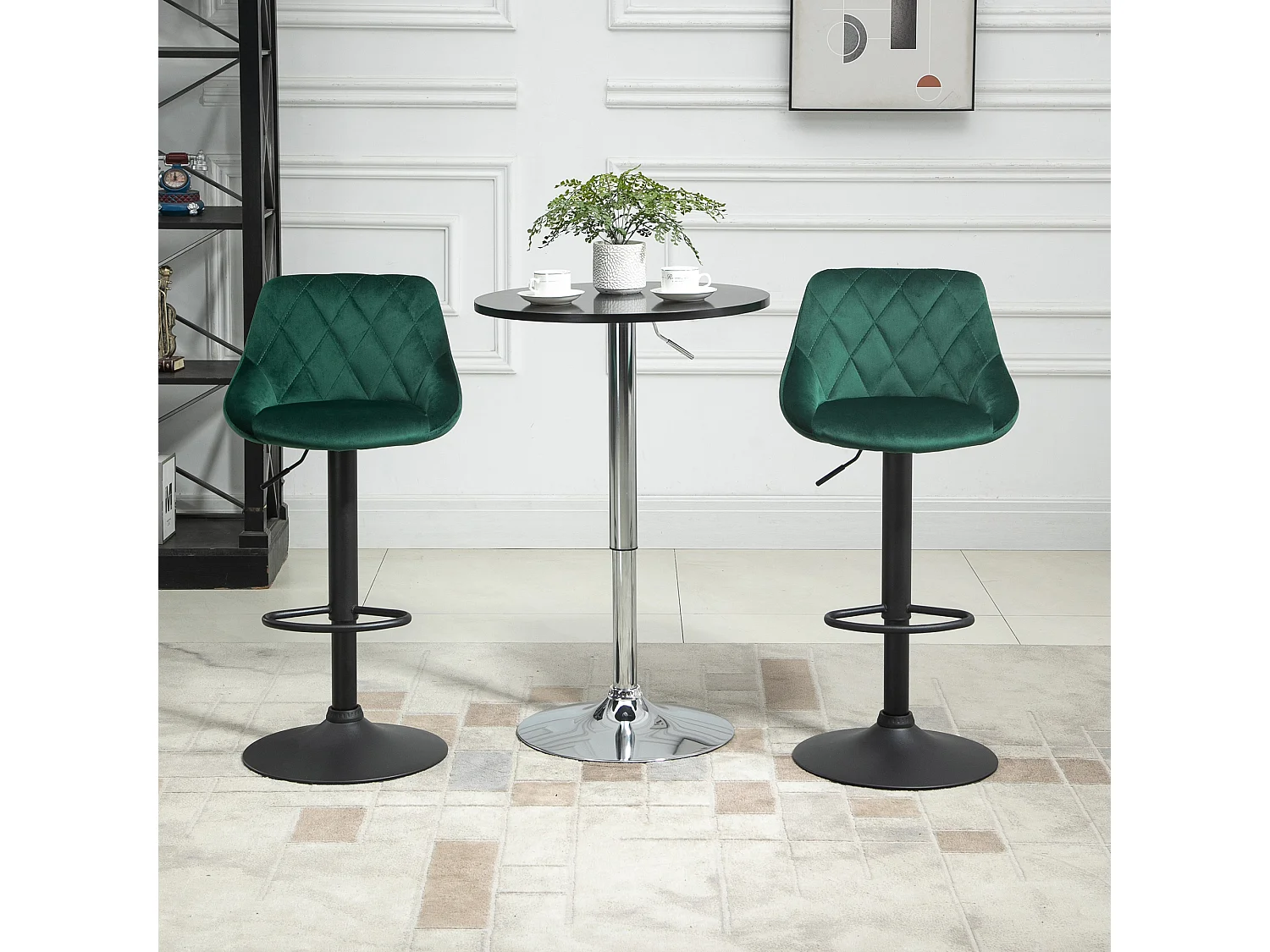 Set 2 Sgabelli da Bar Girevoli Velluto Verde Altezza Regolabile