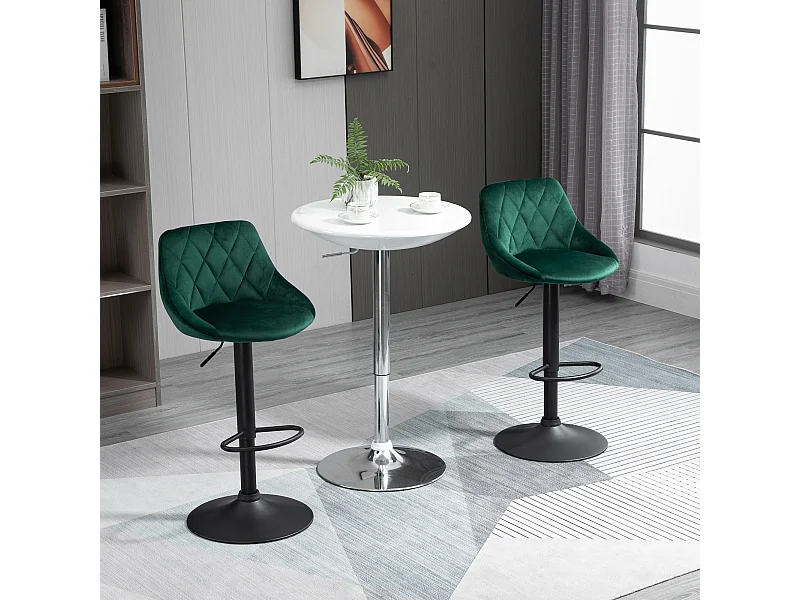 Set 2 Sgabelli da Bar Girevoli Velluto Verde Altezza Regolabile