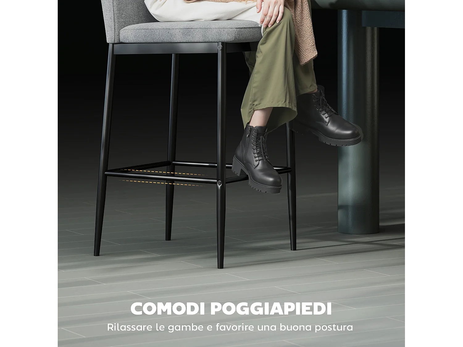 Set 2 sgabelli bar con schienale e poggiapiedi in velluto grigio