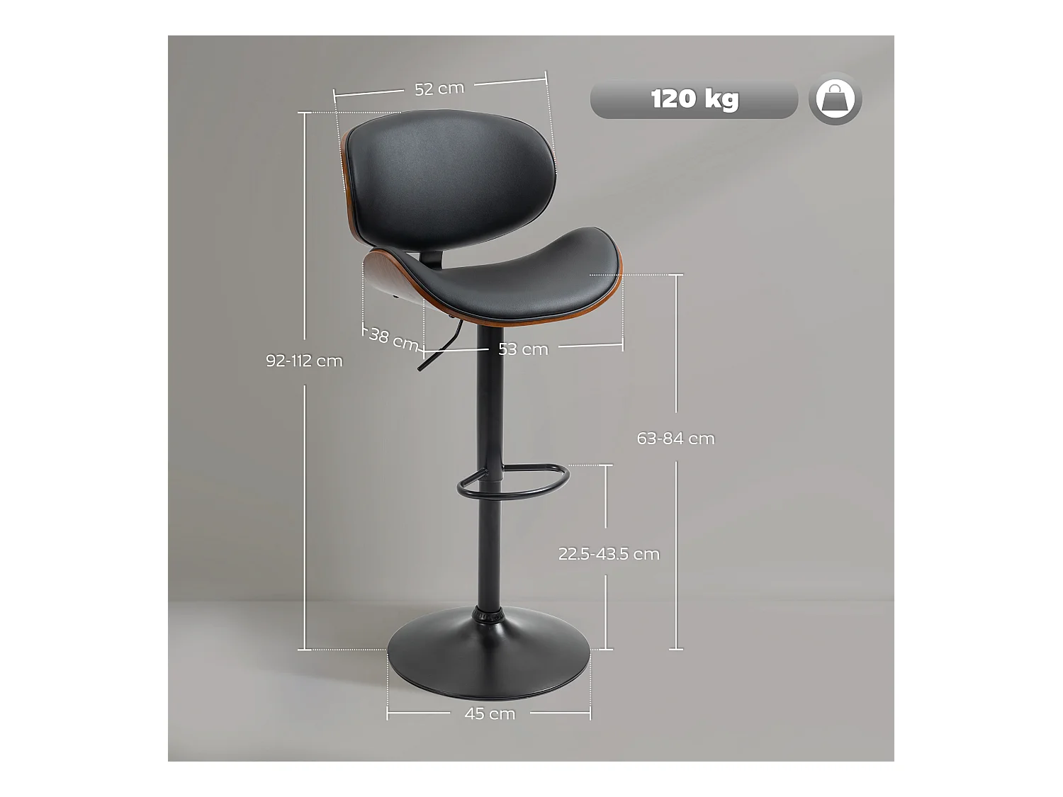 Set di 2 sgabelli da bar con schienale e poggiapiedi in legno nero