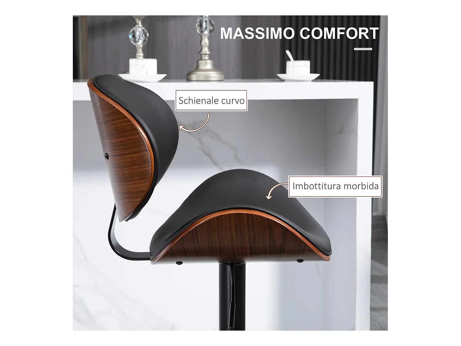 Set di 2 sgabelli da bar con schienale e poggiapiedi in legno nero