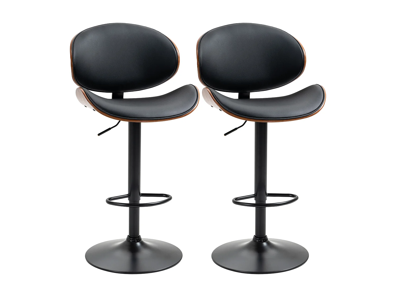 Set di 2 sgabelli da bar con schienale e poggiapiedi in legno nero