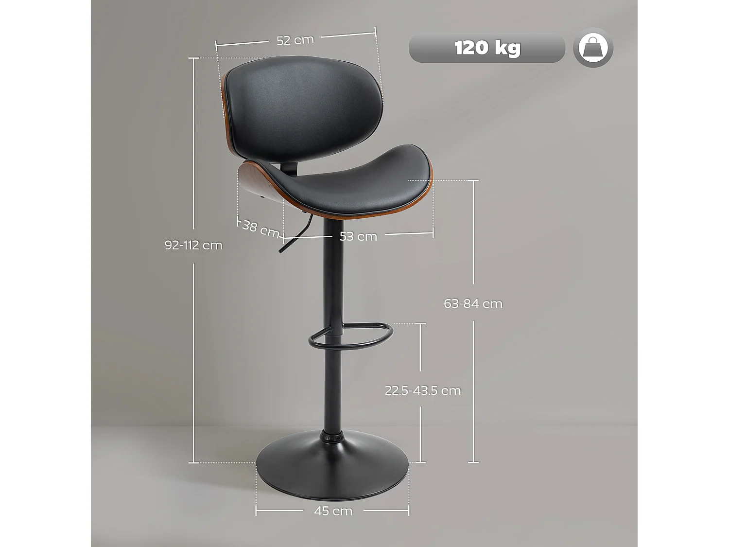 Set di 2 sgabelli da bar con schienale e poggiapiedi in legno nero