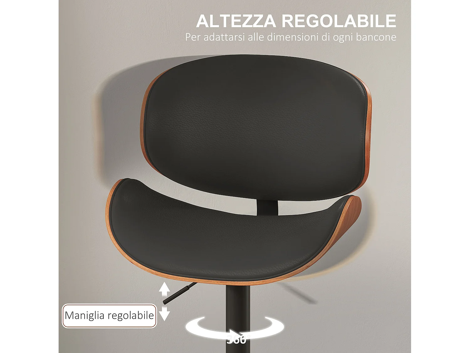 Set di 2 sgabelli da bar con schienale e poggiapiedi in legno nero