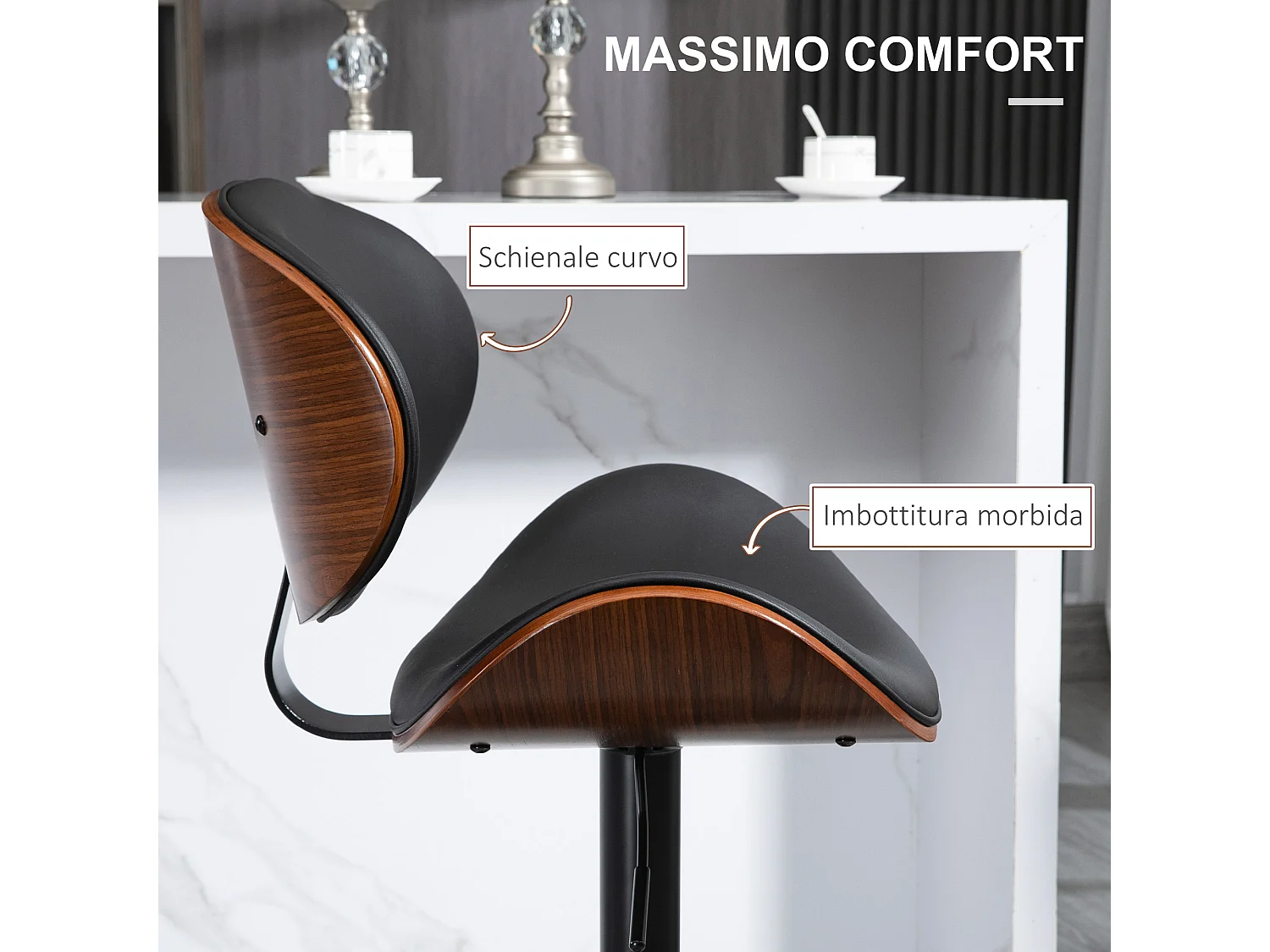 Set di 2 sgabelli da bar con schienale e poggiapiedi in legno nero