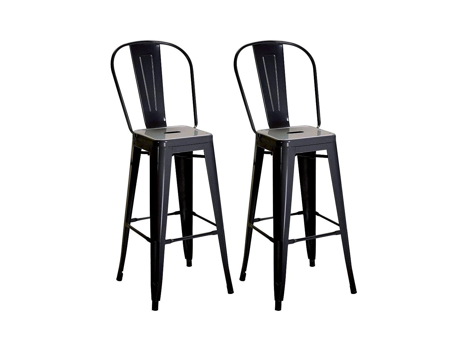 Set 2 sgabelli da bar con schienale rimovibile e poggiapiedi nero