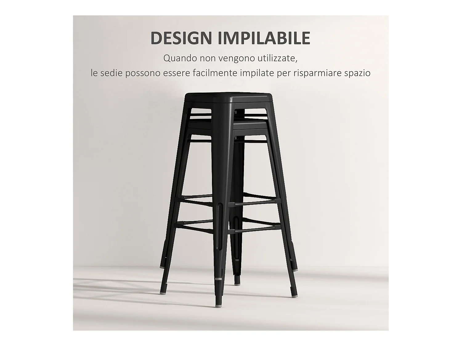 Set 2 sgabelli da bar con schienale rimovibile e poggiapiedi nero