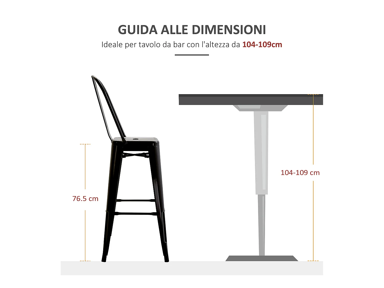 Set 2 sgabelli da bar con schienale rimovibile e poggiapiedi nero