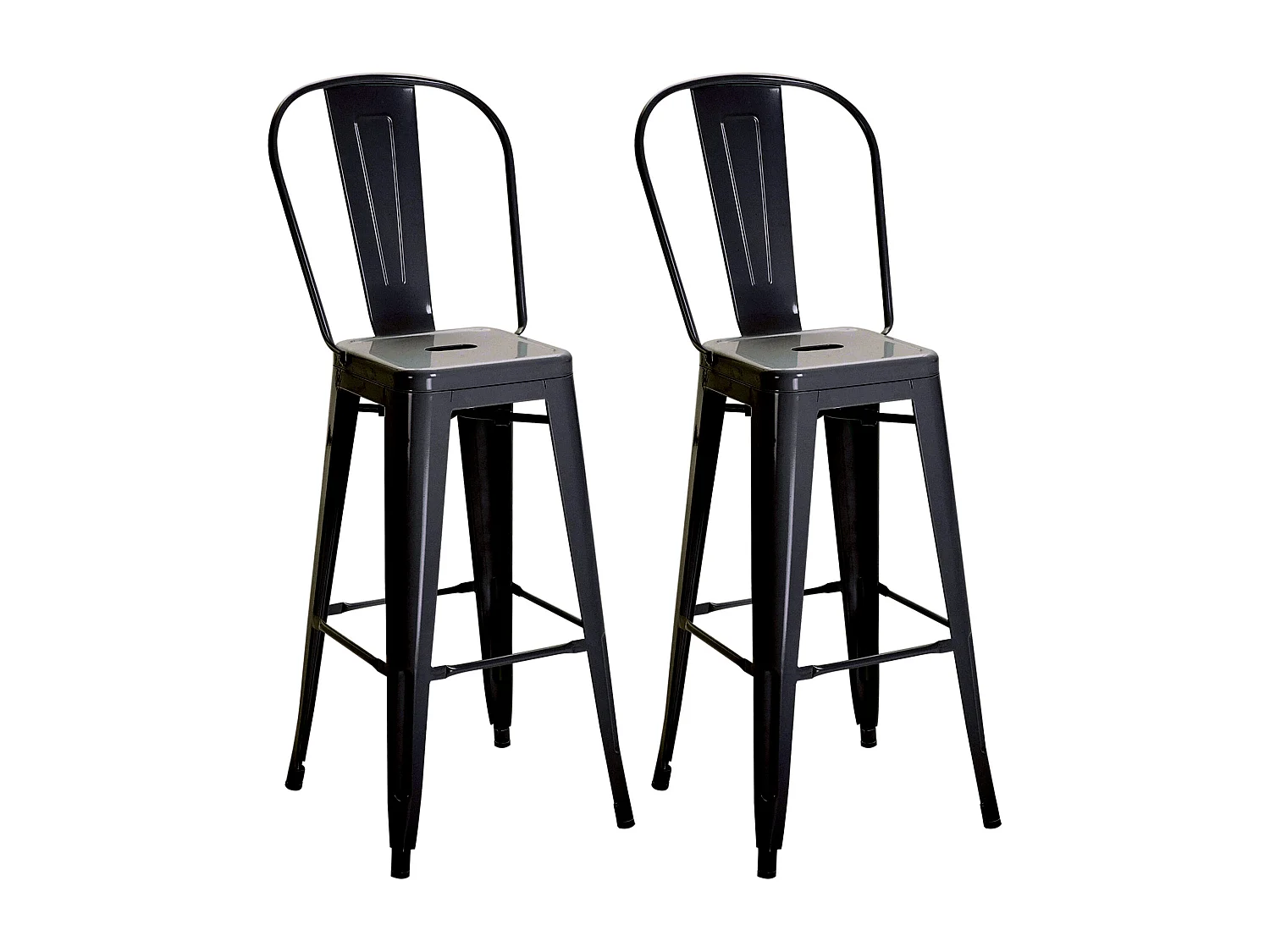 Set 2 sgabelli da bar con schienale rimovibile e poggiapiedi nero