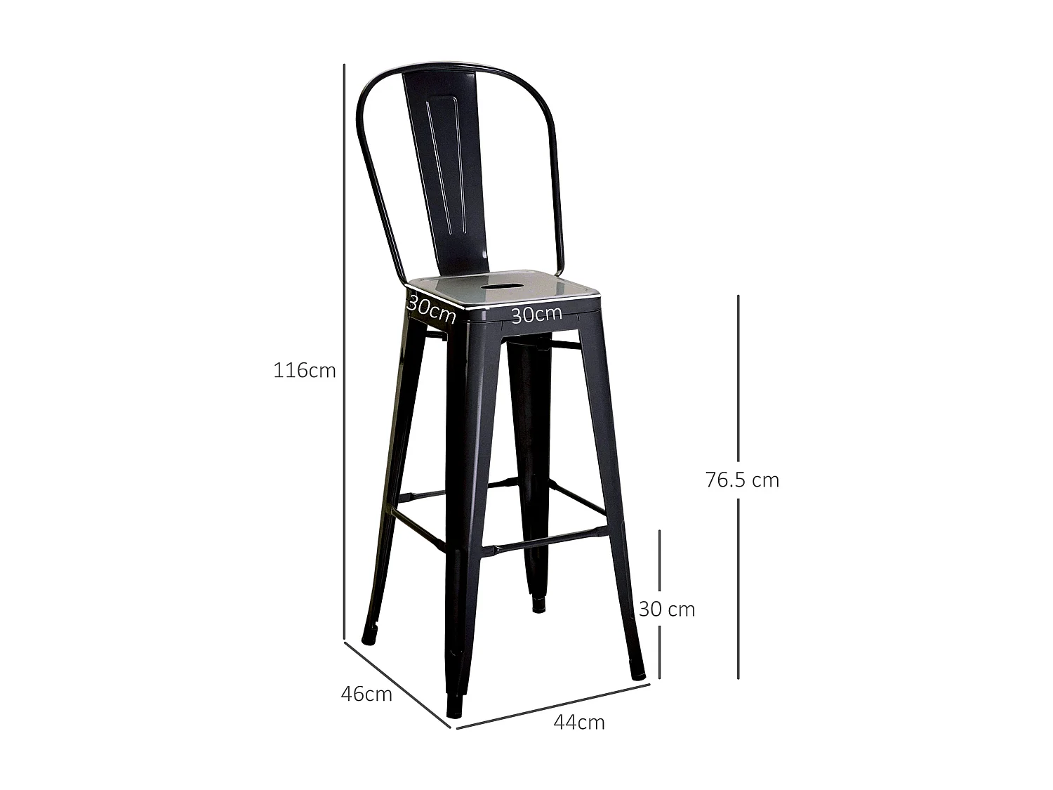 Set 2 sgabelli da bar con schienale rimovibile e poggiapiedi nero