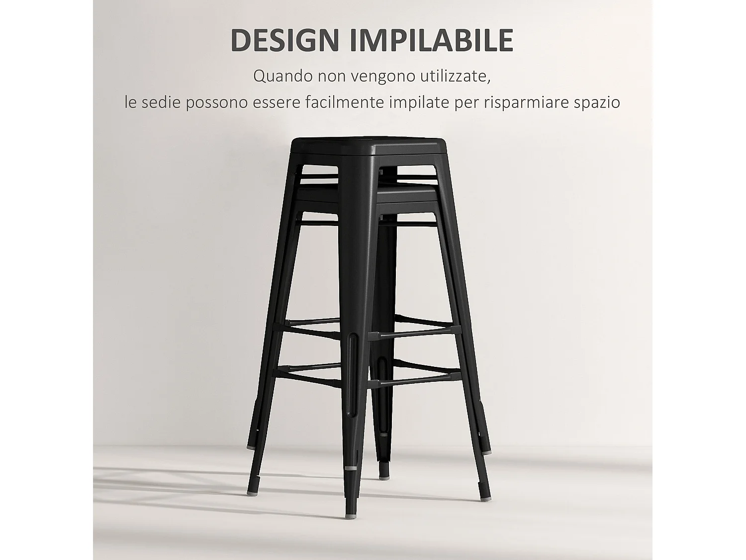 Set 2 sgabelli da bar con schienale rimovibile e poggiapiedi nero