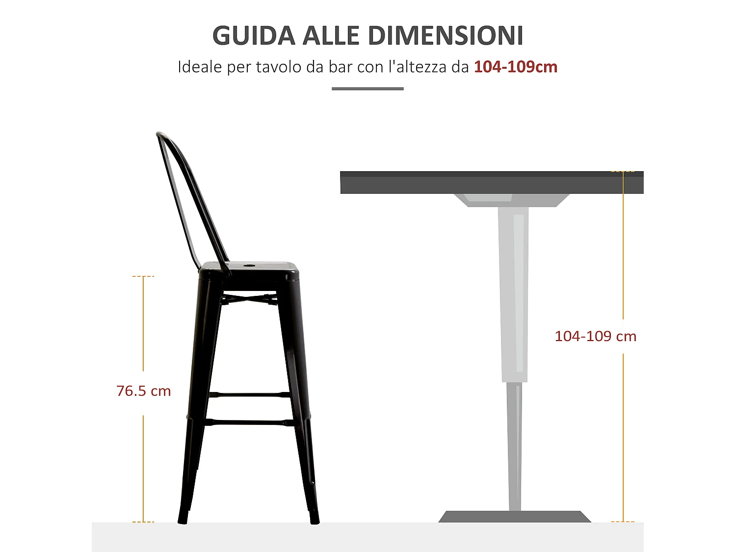 Set 2 sgabelli da bar con schienale rimovibile e poggiapiedi nero