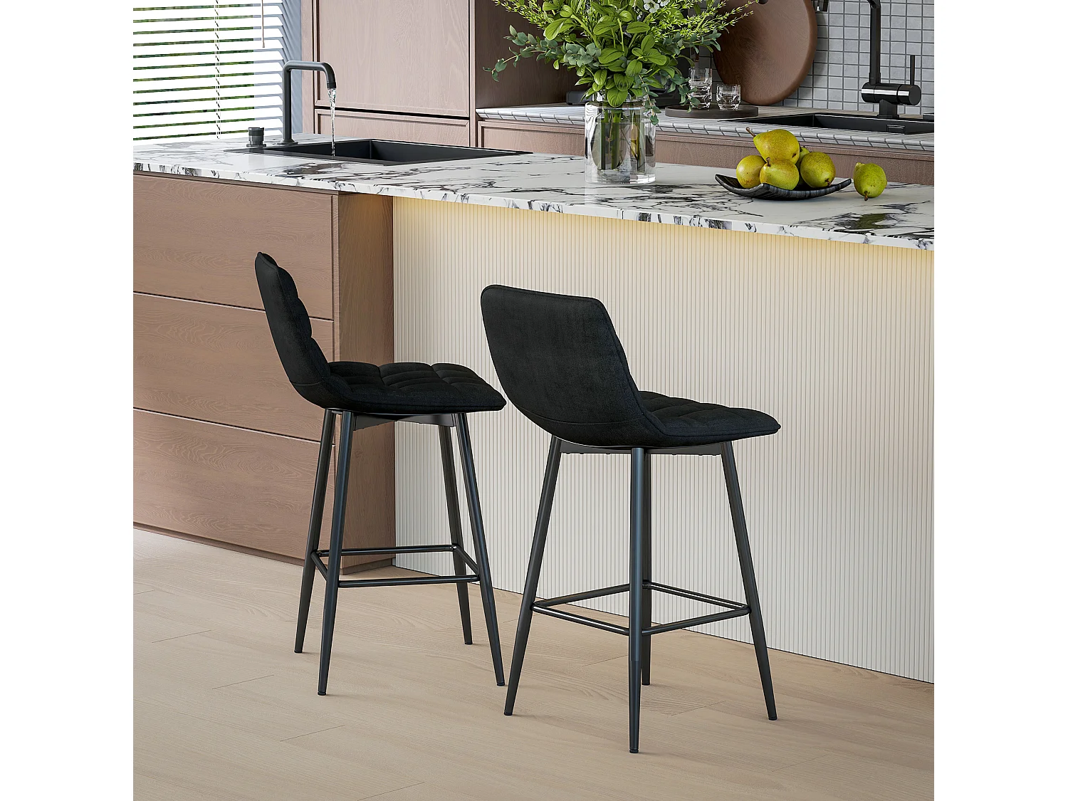 Set 2 sgabelli da cucina stile nordico effetto velluto nero