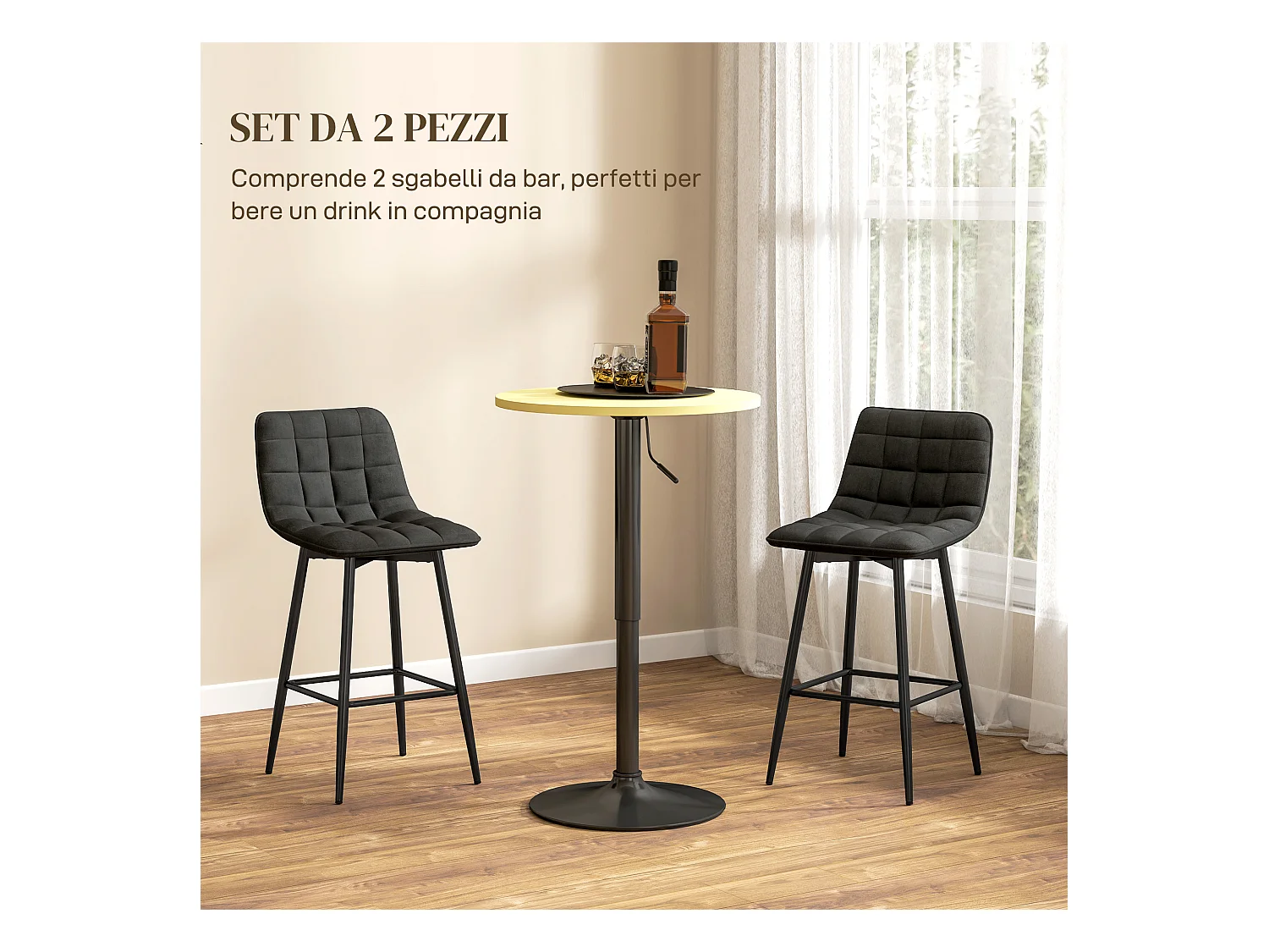 Set 2 sgabelli da cucina stile nordico effetto velluto nero