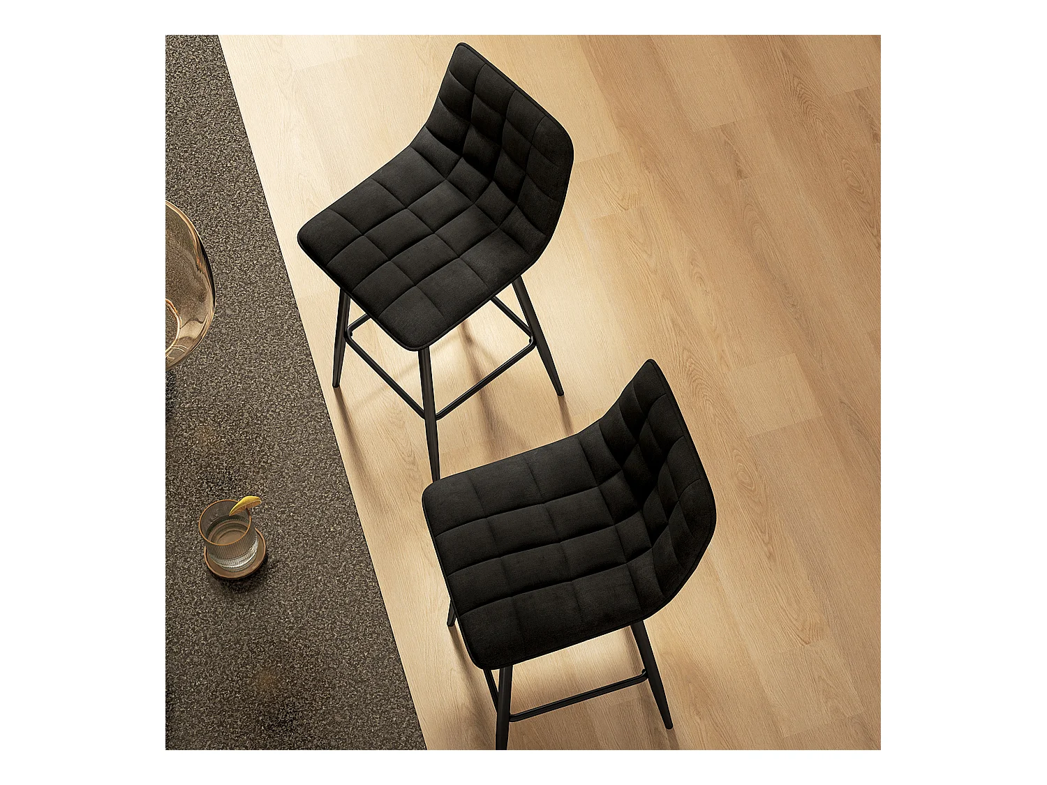 Set 2 sgabelli da cucina stile nordico effetto velluto nero