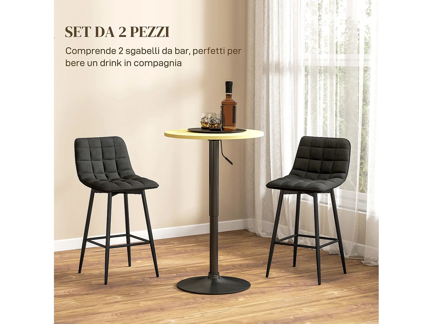 Set 2 sgabelli da cucina stile nordico effetto velluto nero