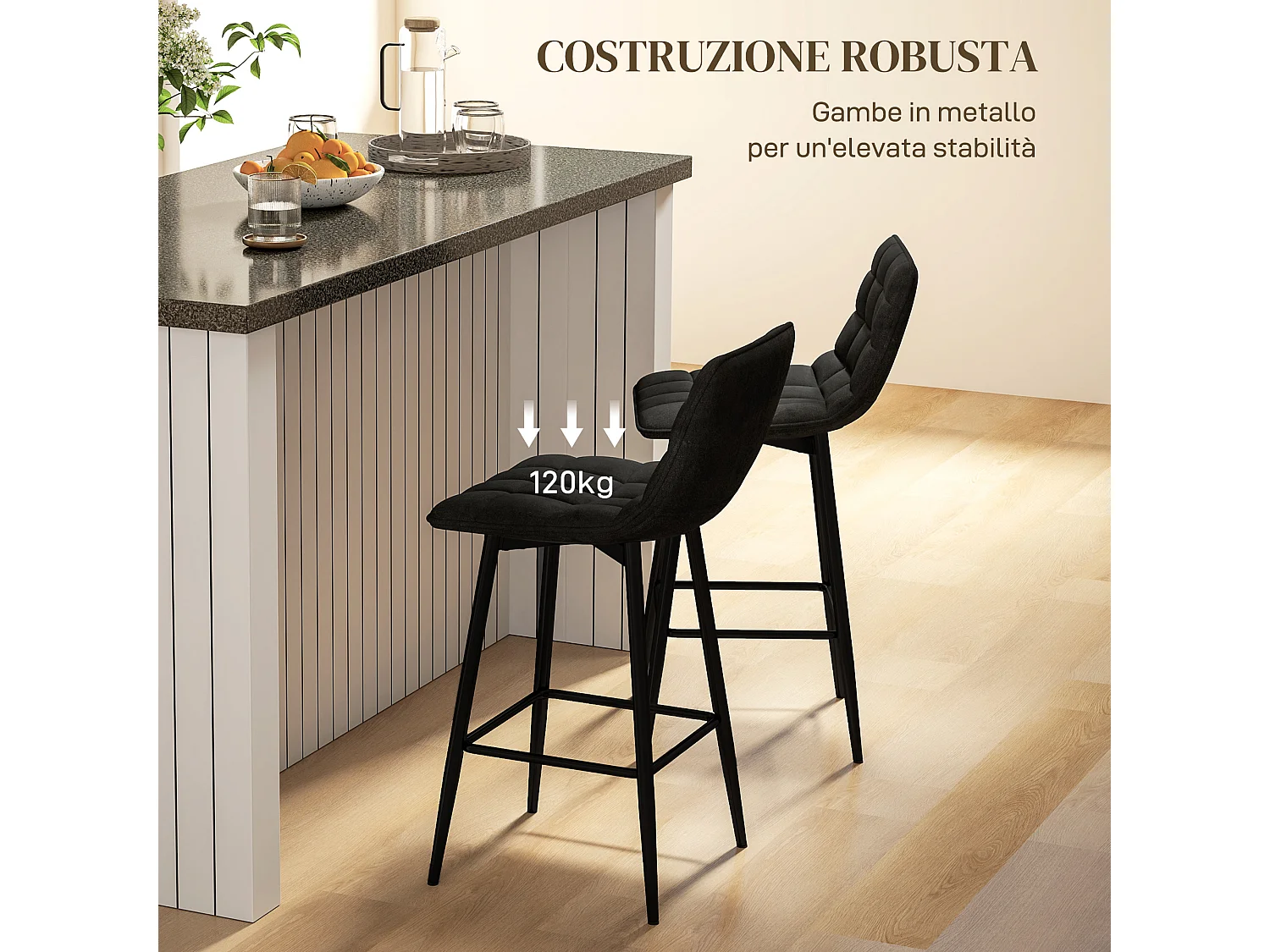 Set 2 sgabelli da cucina stile nordico effetto velluto nero