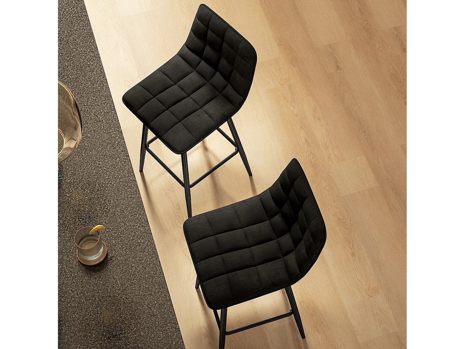 Set 2 sgabelli da cucina stile nordico effetto velluto nero