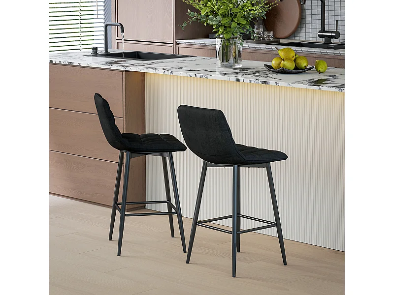 Set 2 sgabelli da cucina stile nordico effetto velluto nero