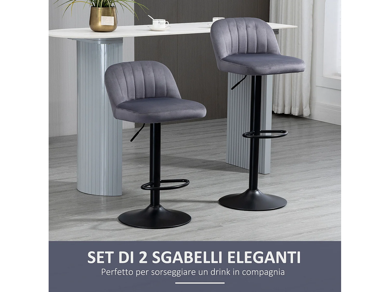 Set 2 sgabelli da bar con schienale altezza regolabile grigio