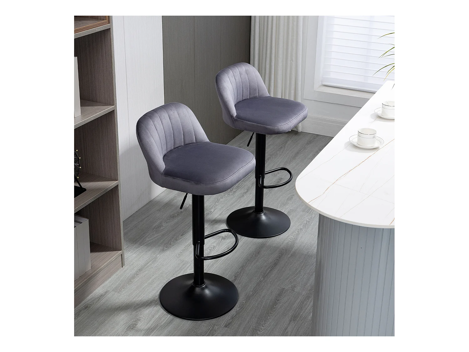 Set 2 sgabelli da bar con schienale altezza regolabile grigio