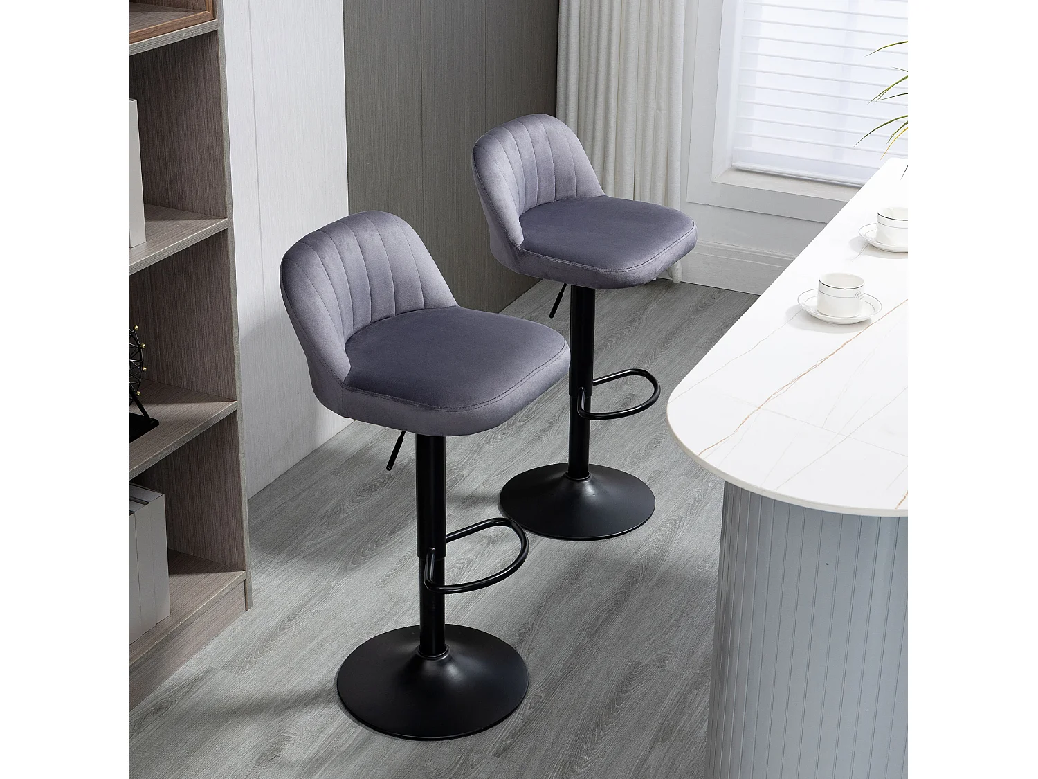 Set 2 sgabelli da bar con schienale altezza regolabile grigio