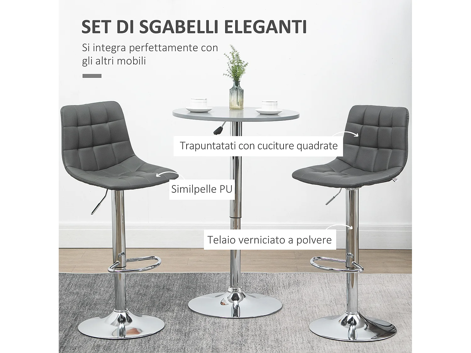 Set 2 sgabelli da bar in similpelle girevoli con schienale