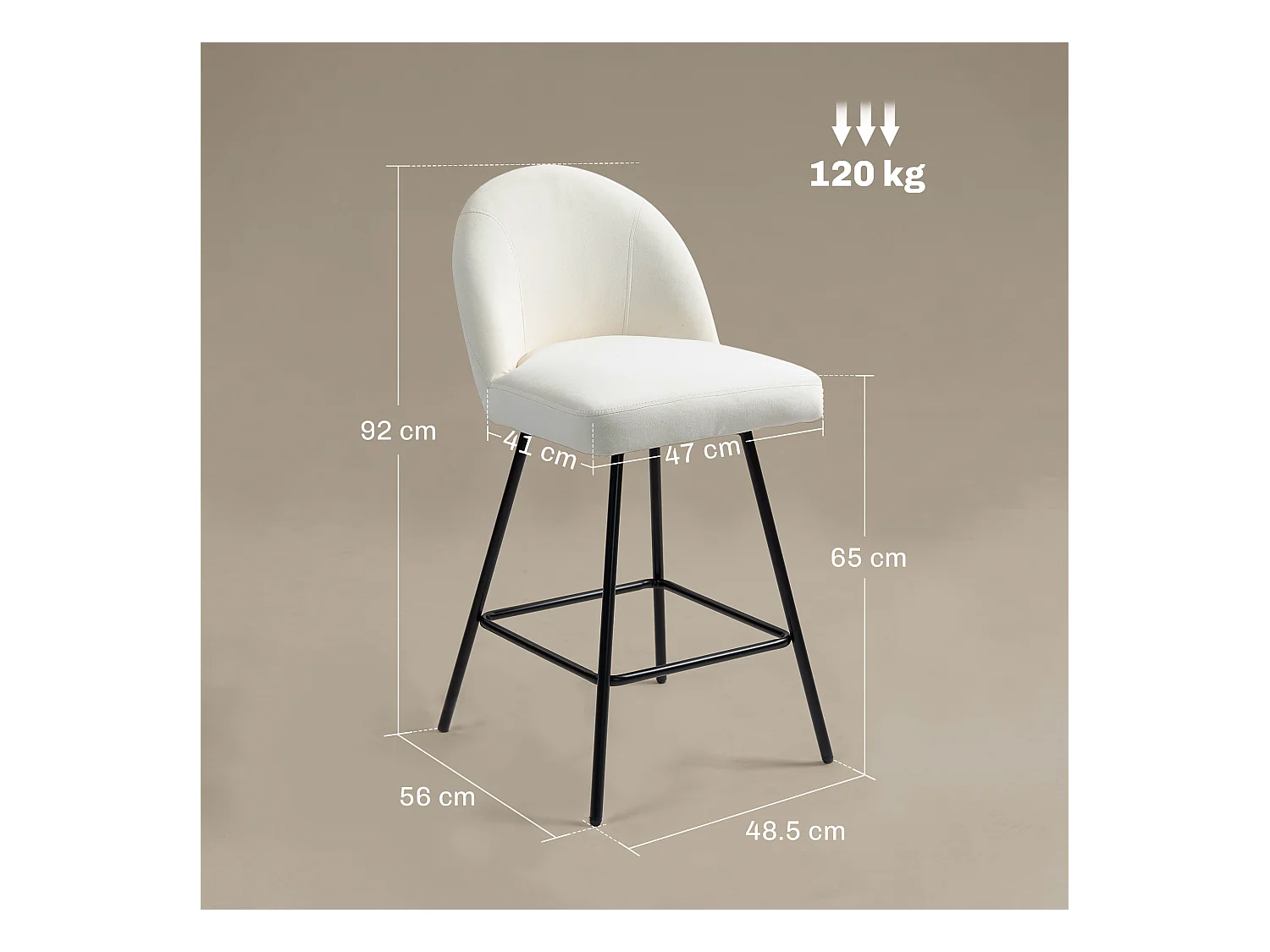 Set 2 sgabelli da bar con schienale e poggiapiedi in velluto crema