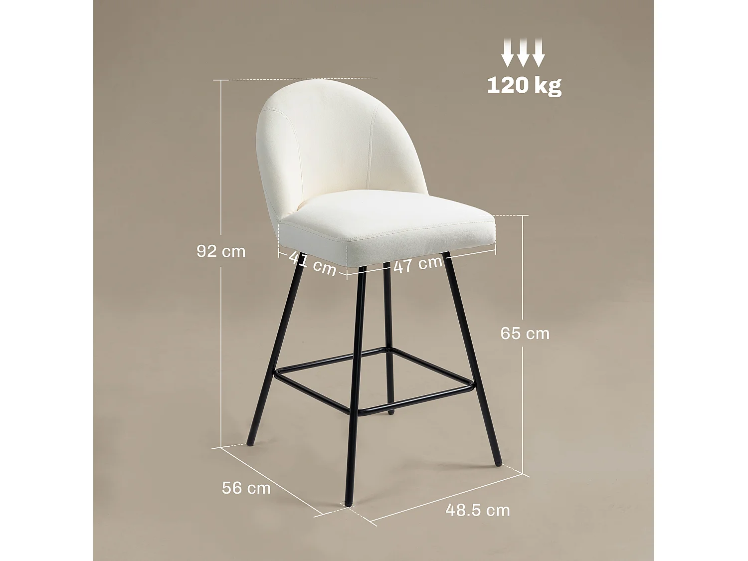 Set 2 sgabelli da bar con schienale e poggiapiedi in velluto crema