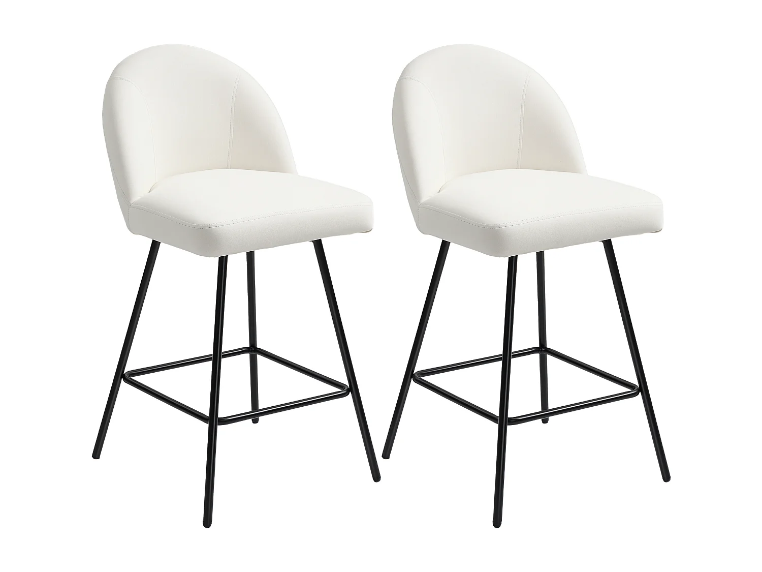 Set 2 sgabelli da bar con schienale e poggiapiedi in velluto crema